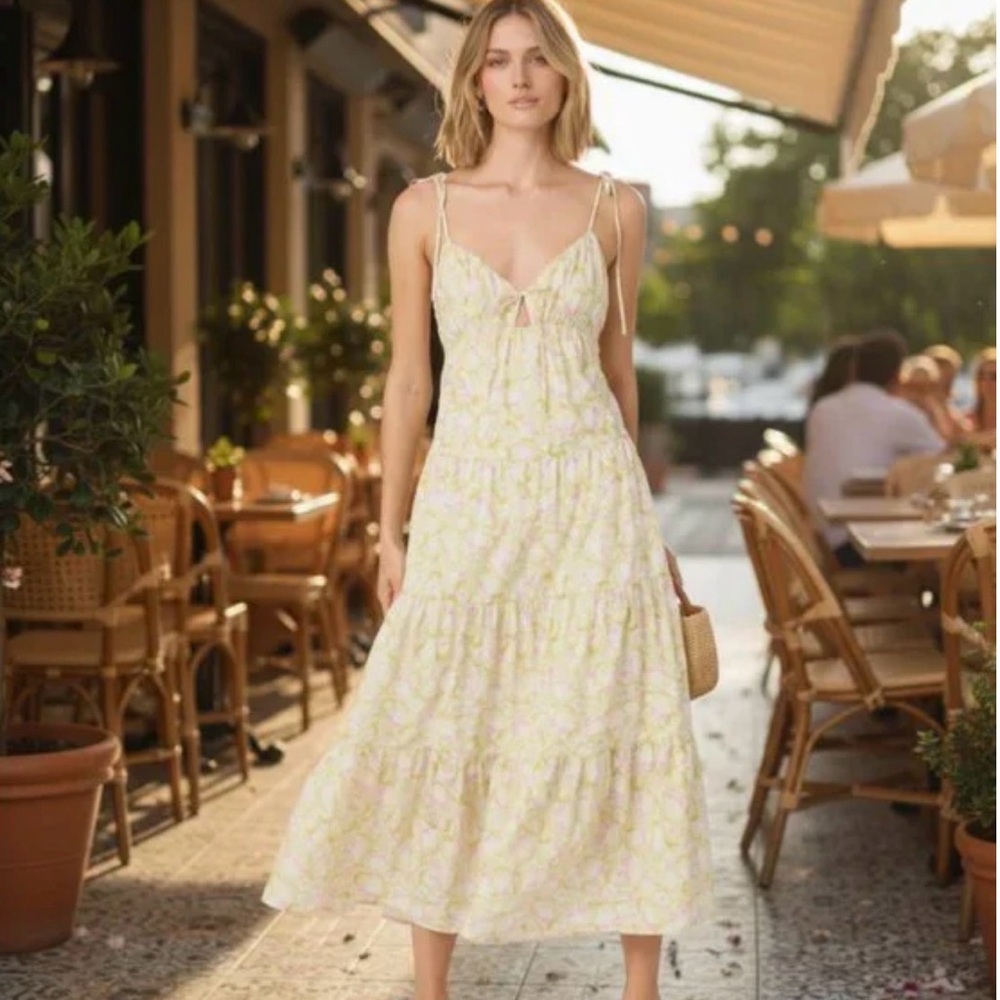 Astr Light Yellow Floral Midi Dress - Picture 1 of 7